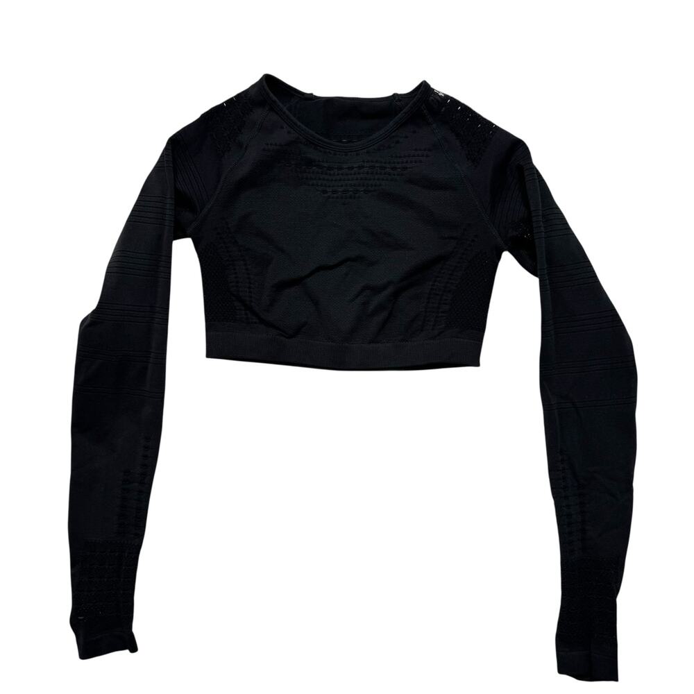 GYMSHARK Glow Long Sleeve Crop Top in Black Size XS Womens Cutouts Thumbhole